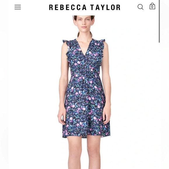 Rebecca Taylor Ruby Floral Hammered Silk Dress size 0 - Picture 9 of 11